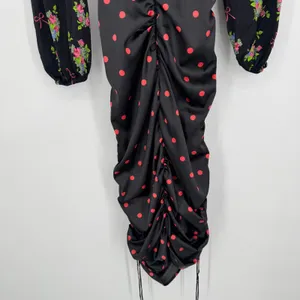 For Love‎ & Lemons Wilson Print Dress Small Black Floral Polka Dot Ruched Mini thumbnail 9