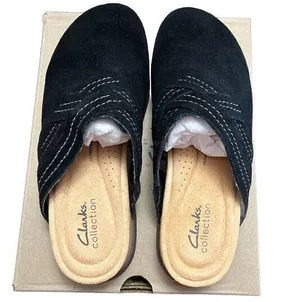 Clarks Womens Brynn Glide Black Suede Casual Mule Clog Slipper Shoes Size 8M thumbnail 1