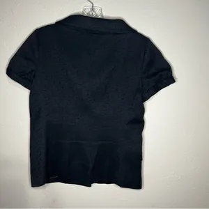 Theory Black Peter Pan Collar Textured short‎ Sleeve Four Button Career Blazer thumbnail 8