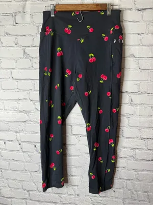 Women’s VS Pink Black Leggings with Red Cherry Print size large thumbnail 2