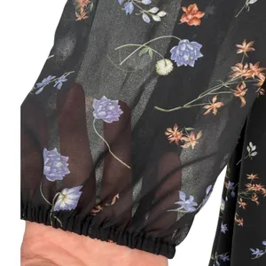 Aritzia Wilfred Black Floral Smocked Square Neck Long Sleeve Midi Dress Sz Large thumbnail 10