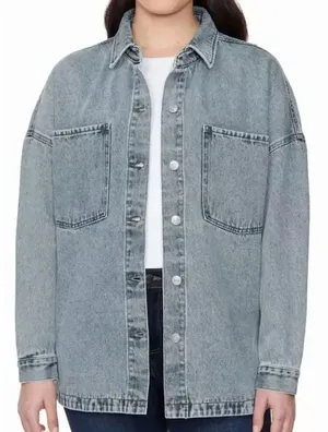 Hudson Denim Button-up Oversized Denim Shirt Jacket in Retro Wash NWT, Size XXL thumbnail 1