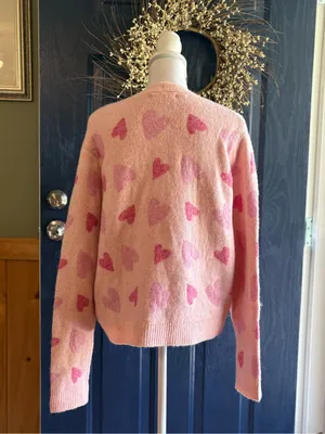 cupcakes & cashmere Pink Heart-Print V-Neck button Cardigan size XL thumbnail 4