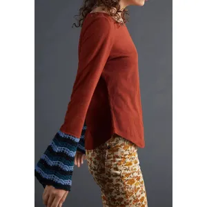 Anthropologie PILCRO Crochet Cuffed Thermal Top Cedar Pullover Stripes Small thumbnail 5