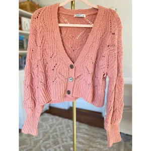 Arizona Jeans Chunky Knit Cropped Cardigan Cozy Cottagecore Orange Pink L thumbnail 2