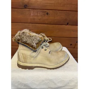 Timberland Waterproof Teddy Fleece Fold Over Fur boots light beige Sz 9.5 thumbnail 2