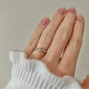 Bezel Silver Knife Edge Diamond Ring Vintage “Tamsin” Inset Simple Stacking Jewelry thumbnail 13
