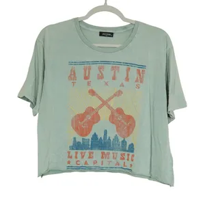Zutter Size Large Austin Texas Live Music Capital Graphic Cropped Tee Sage Green thumbnail 1