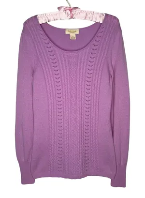 Peck & Peck 2 Ply 100%‎ Cashmere M Sweater Lilac Cable Knit Lightweight Pullover thumbnail 1