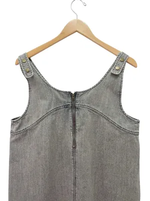 Natural Life JJ Denim Jumper Dress Large Stone Gray Frayed Hem Pinafore Pockets thumbnail 7