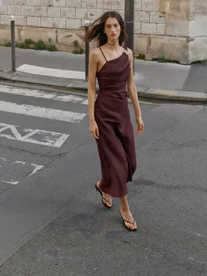 Nwt Zara Asymmetric 100% Linen Midi Dress Size Xs thumbnail 3