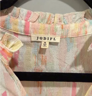 JODIFL Pastel Watercolor Ruffle Detail V-Neck Blouse Cream Multi thumbnail 3