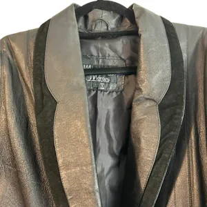 Vintage 90's Marco Morani Black Leather Long Trench Coat Women’s L Suede Trim thumbnail 2
