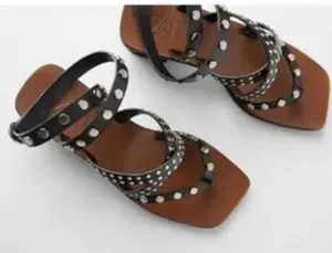 Zara Black Studded Ankle Wrap Sandals Size 38 / 7 or 7.5 thumbnail 1