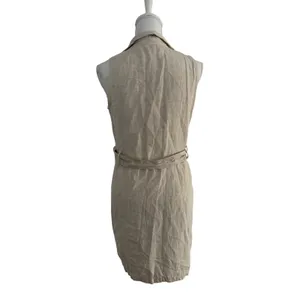 Sih & Sam Women Oatmeal Beige Linen Blend Belted Utility Button Front Dress M thumbnail 5