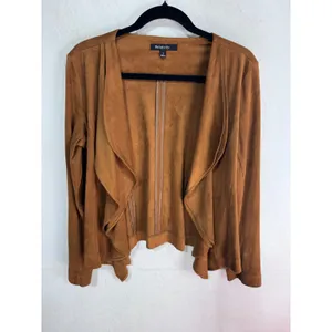 Relativity‎ S Brown Faux Suede Drape Open Front Jacket Women's Lightweight Boho thumbnail 2