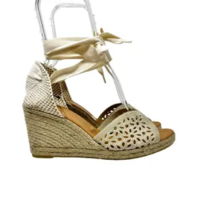 Maypol NEW Crochet Espadrille Wedge Sandals Peep Toe Ankle Wrap Cream Size 41 thumbnail 4