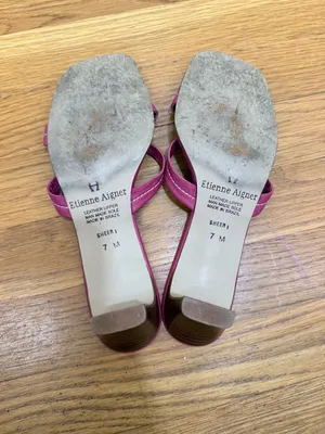 Etienne Aigner Y2K Coquette Barbiecore Bright Pink Leather Slide Open Square Toe Sz 7 US thumbnail 8