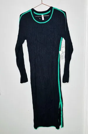 DAILY PRACTICE ANTHROPOLOGY Long-Sleeve Black Green Sporty Sweater Dress NWT XL thumbnail 4