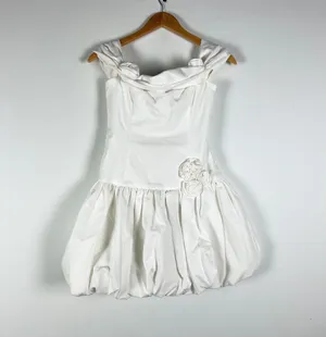 Meshki Giovanna Cotton Stretch Off The Shoulder Rosette Applique Mini Dress S thumbnail 1