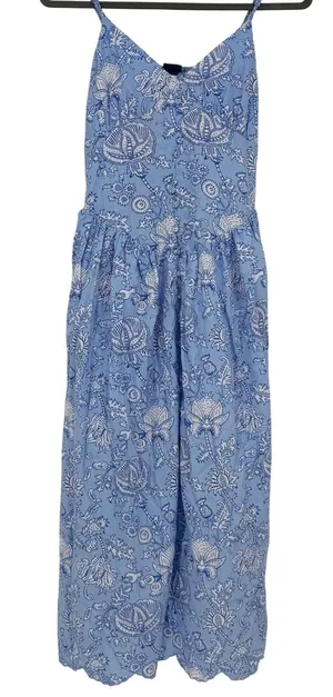 Roller Rabbit‎ x Target Blue Floral Block Print Midi Dress XS Smocked Pockets thumbnail 1