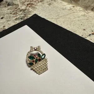 Prong Set Rhinestone Basket Clear Red & Green Christmas Holiday Brooch Pin thumbnail 3
