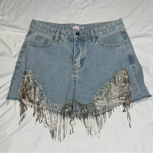 La’ Ros Rhinestone Fringe Cutoff Denim Jean Shorts thumbnail 1