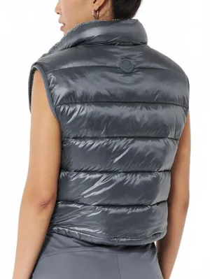 Hollister Gilly Hicks Sherpa-Lined Reversible Vest NWT Blue Grey Shine Large thumbnail 3