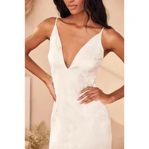 Lulus Promise My Passion White Satin Jacquard Maxi Dress V Neck Floral M thumbnail 5