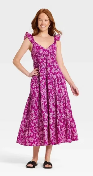 Universal Threads NWT Purple Floral Tiered Midi Dress Ruffle Strap Cotton Small thumbnail 1