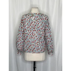 NWT!! J. CREW Shirred Popover Top Blouse Rosewood Floral‎ Preppy Buttons X-Small thumbnail 8