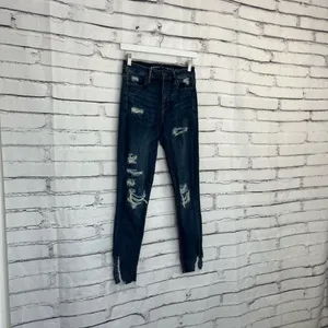 American Eagle Super Hi-Rise Jegging Women’s 4R Distressed Dark Wash Stretch Y2K thumbnail 2