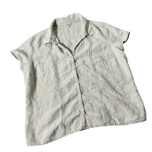 Cherokee Linen Pintuck Button Down Shirt Womens XL Beige Coastal Grandma Summer thumbnail 1