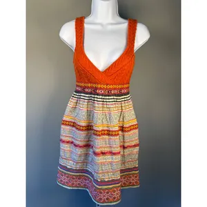 Free People Vintage Boho‎ Dress 2 Knit Bodice Fit Flare Festival Embroidered thumbnail 2
