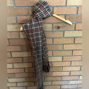 Vintage Plaid Patterned Scarf Brown Red and Blue Warm Winter Scarf thumbnail 2