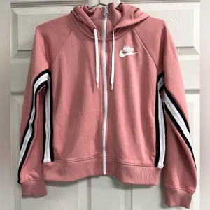Nike Womens Pink with Racing Stripes Hooded Warm up Jacket - Size Small - VGUC thumbnail 1