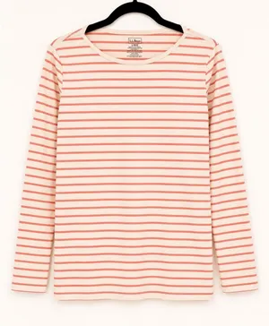 L.L. Bean Striped Tee Womens L Orange White Supima Cotton Long Sleeve Coastal thumbnail 1