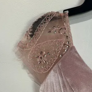 JJ's House Dusty Rose Velvet Gown Beaded Sleeve Wedding Guest Dress‎ Size 10/12 thumbnail 6