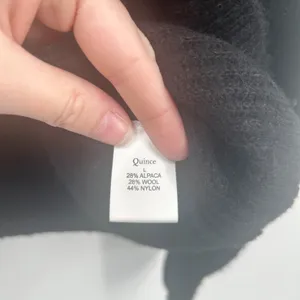 Quince Womens Black Baby Alpaca Wool Blend Minimalist‎ Ribbed Crewneck Sweater L thumbnail 5
