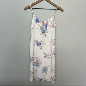 Lucky Brand Floral Printed Slip Dress Midi Cream Blue Size Small thumbnail 5