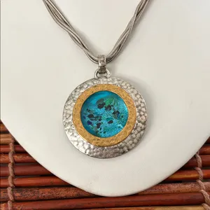 Chico's Silver and Gold Necklace with Blue Pendant 16”-20” thumbnail 2