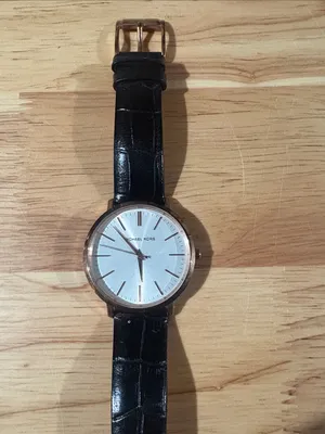 Michael Kors Gold and Black Leather Watch thumbnail 2