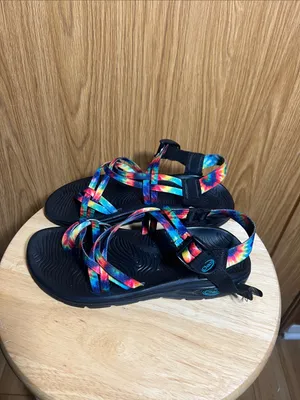 Chacos Women's Black Sandals with Rainbow Tie-Dye Straps thumbnail 2