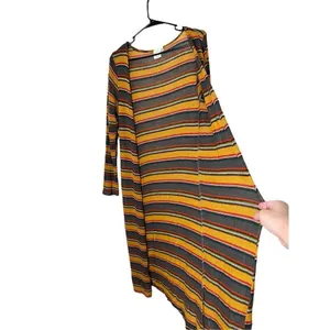 LIVE IN THE MOMENT Yellow Red Brown Stripe Open Front Cardigan Duster L thumbnail 5