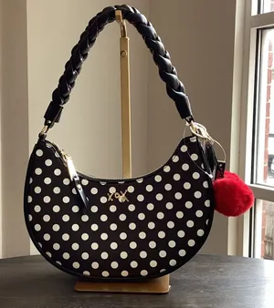 Betsey Johnson Black and White Polka Dot Hobo Shoulder Bag thumbnail 1