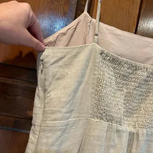 Elodie Linen Blend Cami‎ Mini Dress Tan Beige Ruffle Hem Large NWT thumbnail 6