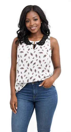 Women's Lauren Conrad M White Floral Sleeveless Blouse thumbnail 1