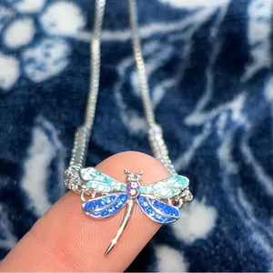 VTG Sterling Silver .925 Signed SU Rhinestone CZ Dragonfly Adjustable Bracelet thumbnail 3