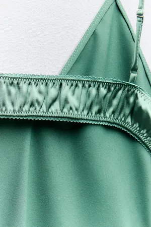 Zara Dress wedding emerald green Slip Midi Satin Effect Maxi Coctail Party thumbnail 9