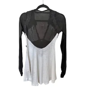 Free People Rendezvous Long Sleeve Top Ivory Combo Lace Mesh Size XS NEW thumbnail 5